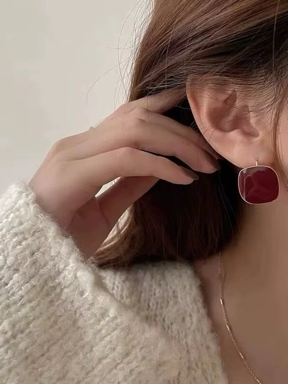 *** Delicate  Gold-Plated Red Square Drop Earrings - Elegant Women’s Jewelry